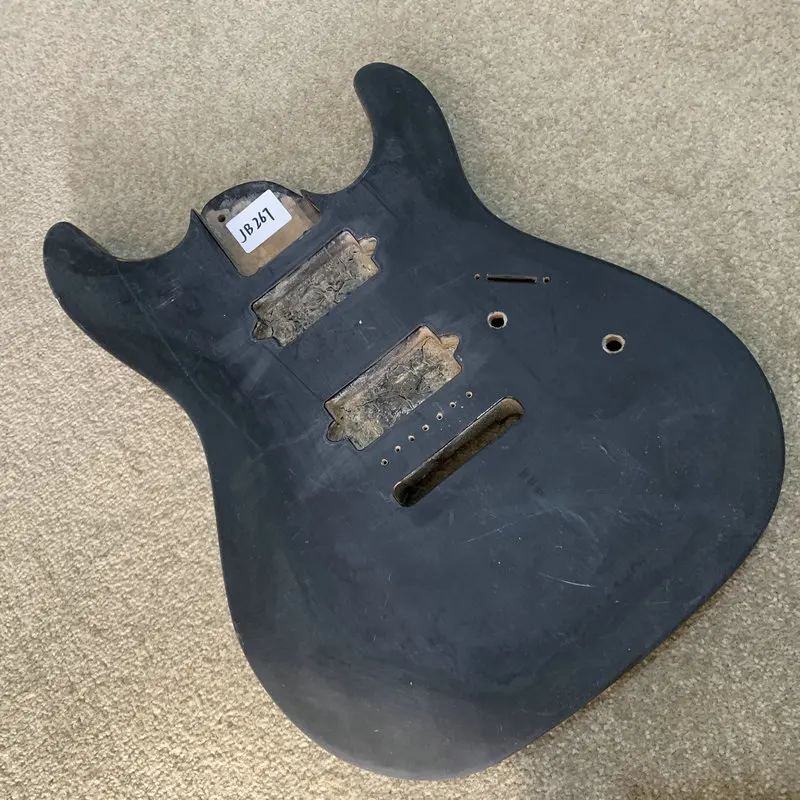 JB267  Unfinished ST Guitar Body 6 Screws Fixed with 2 Humbucker Pickups Black Color Damages Surface in Solid Wood