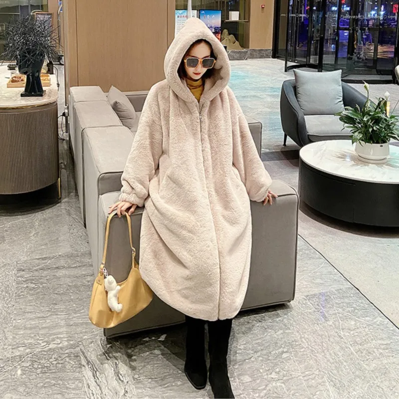 Winter Vrouwen Hoge Kwaliteit Capuchon Lange Bontjas 2023 Herfst Winter Dikke Warme Ritssluiting Overjas Elegante Kantoordame Bovenkleding