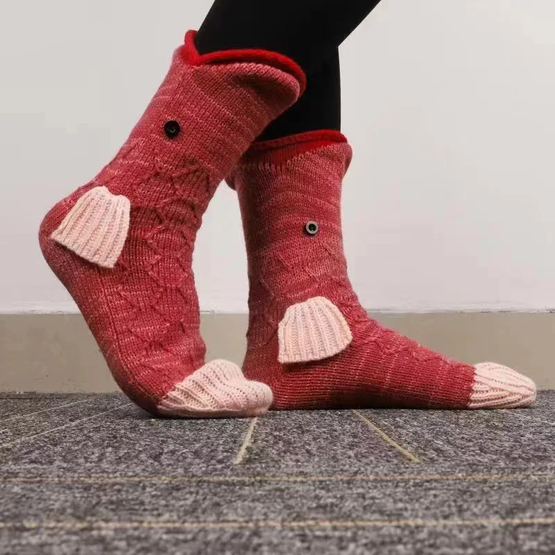 New Knitted Crocodile Socks Autumn Winter Women Cute Cartoon Floor Warm Socks Christmas Funny Socks Calcetines De La Mujer