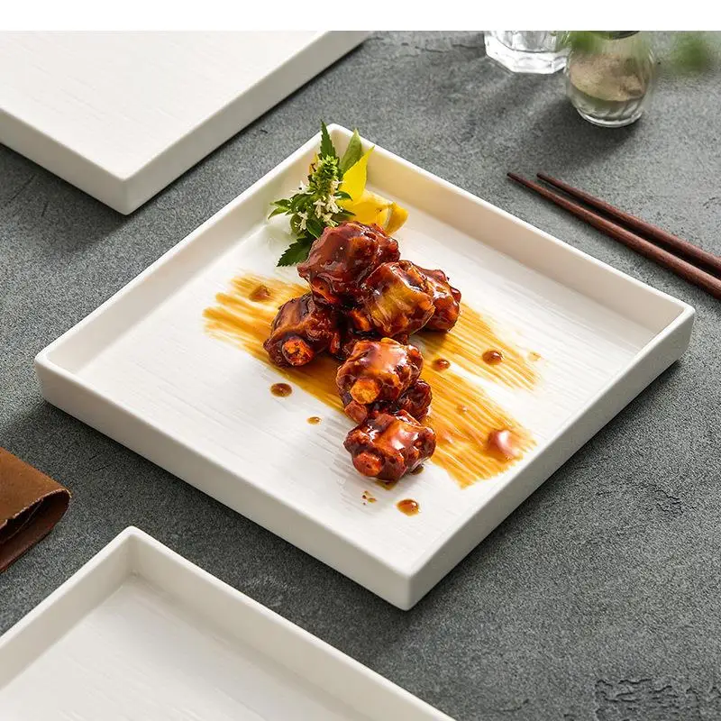 Textured Ceramic Square Plate Steak Pasta Dessert Dish Restaurant Molecular Cooking Specialty Tableware