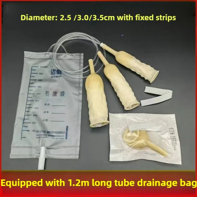 

25Pcs 1000ml Latex Disposable Drainage Urine Bags with Rubber Condom Size 25mm/30m/35mm/40mm for Male