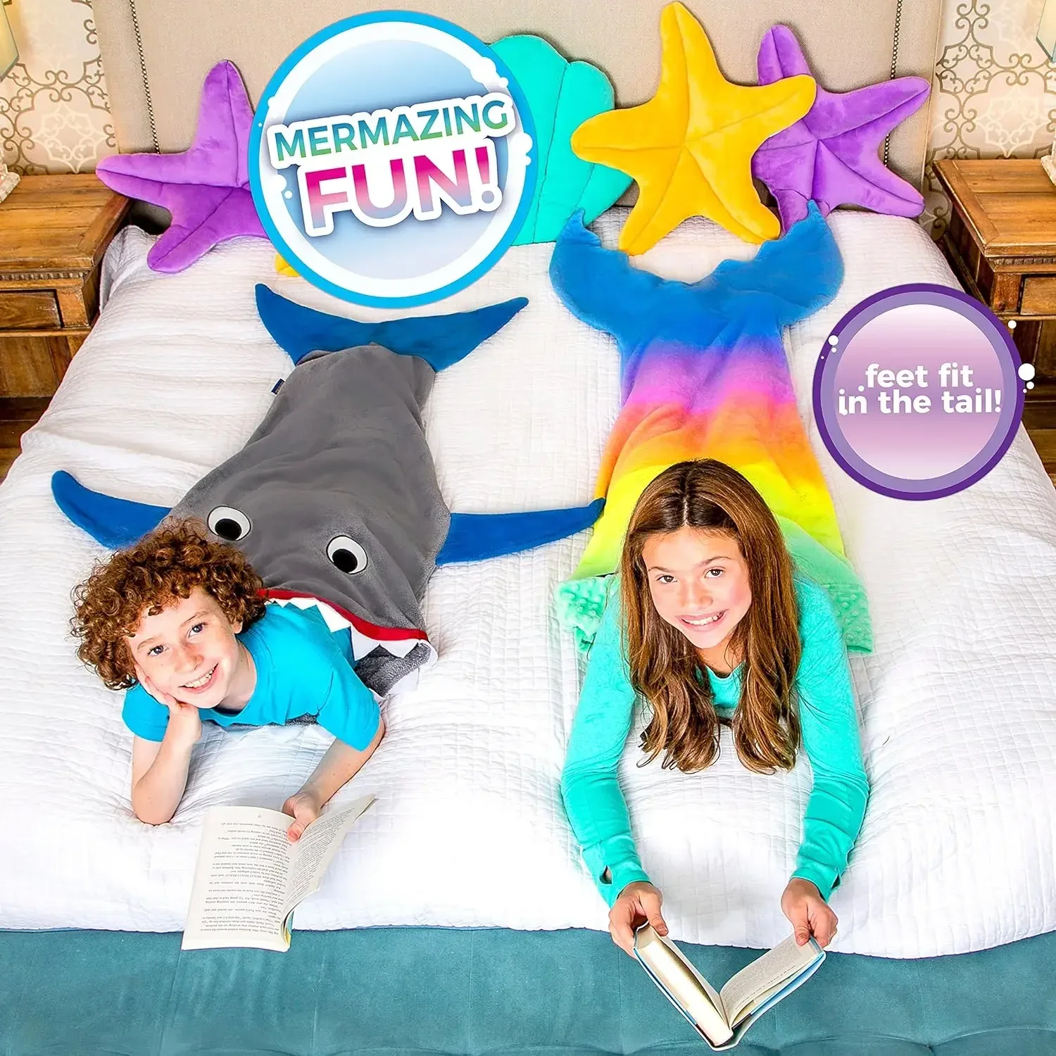 Funny Shark Blanket with Kids Adults Super Soft Cozy Flannel Hoodie Onesie Sleeping Bag Wearable Blankets