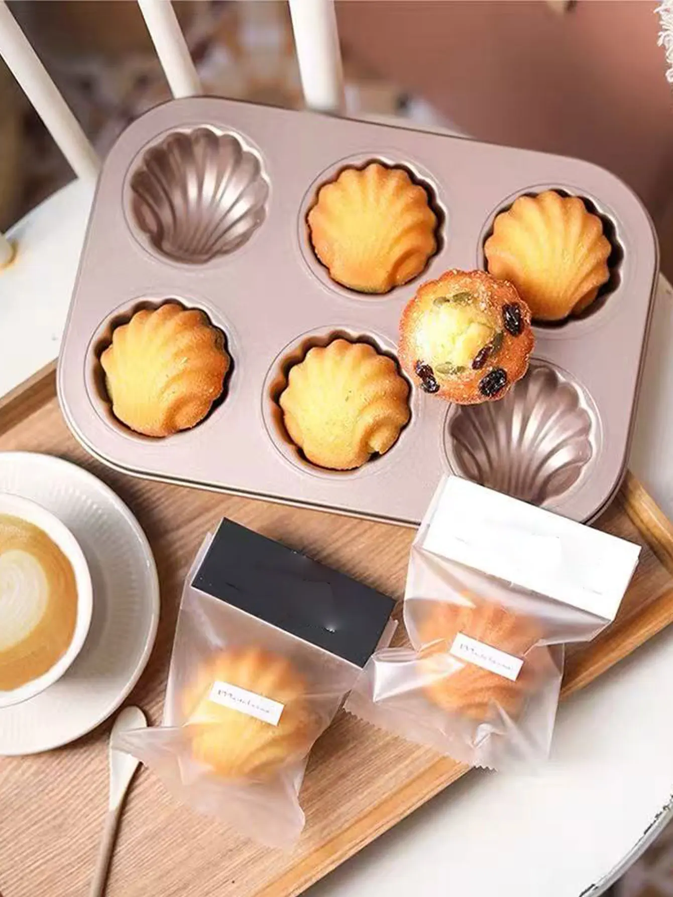 Molde Madeleine en forma de concha, molde para pastel de finanzas creativas de 6 cavidades, pastelería para hojaldre, bandeja antiadherente para horno doméstico, 1 pieza