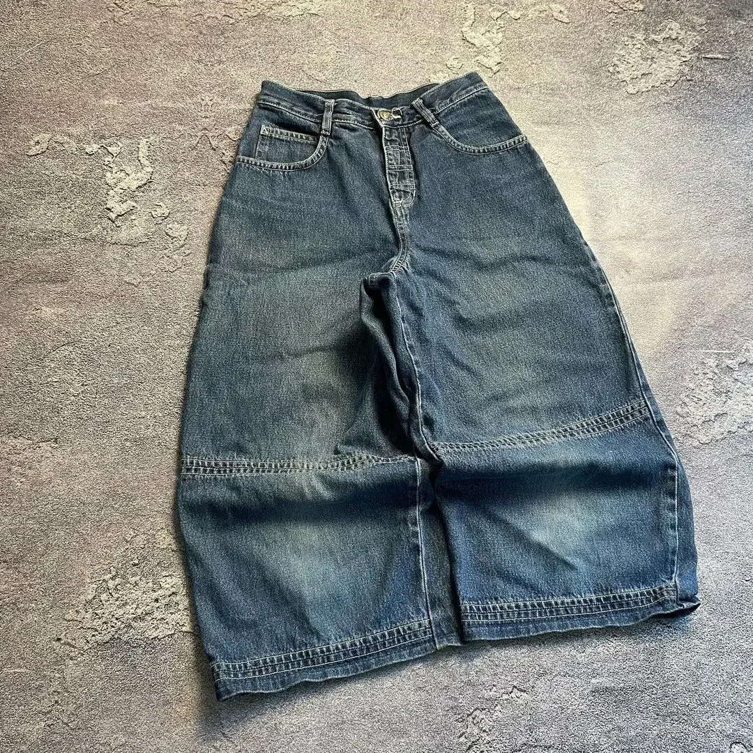 Vaqueros retro americanos y2k, pantalones sueltos bordados con bolsillo personalizado, pantalones vaqueros rectos de mezclilla lavados en azul, pantalones de pareja de cintura alta hiphop