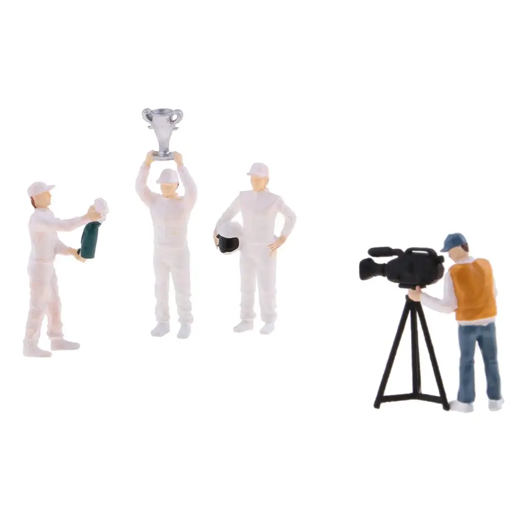 Conjunto de figuras e motorista de carro em miniatura, branco, conforme descrito