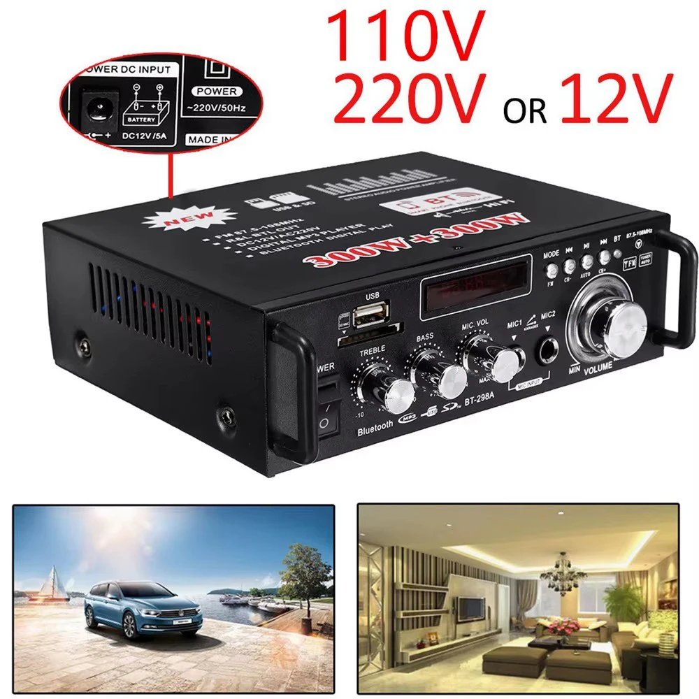 600W Power Amplifier HiFi Stereo Audio Amplifier Bluetooth 5.0 Home MP3 Player Supports AC100-240V Home Car FM Remote Control