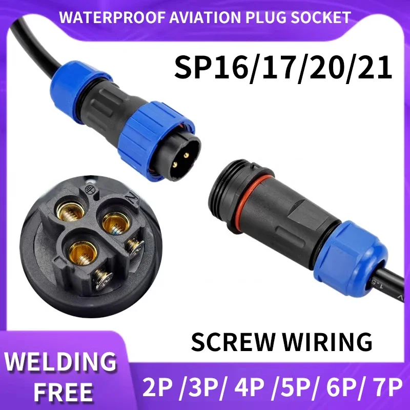 5/10/100Pcs Solderless SP17/21 Screw Connection SP16/20/SD21 Aviation Plug Quick Wiring Waterproof 2/3/4/5/6/7Pin Male And Femal