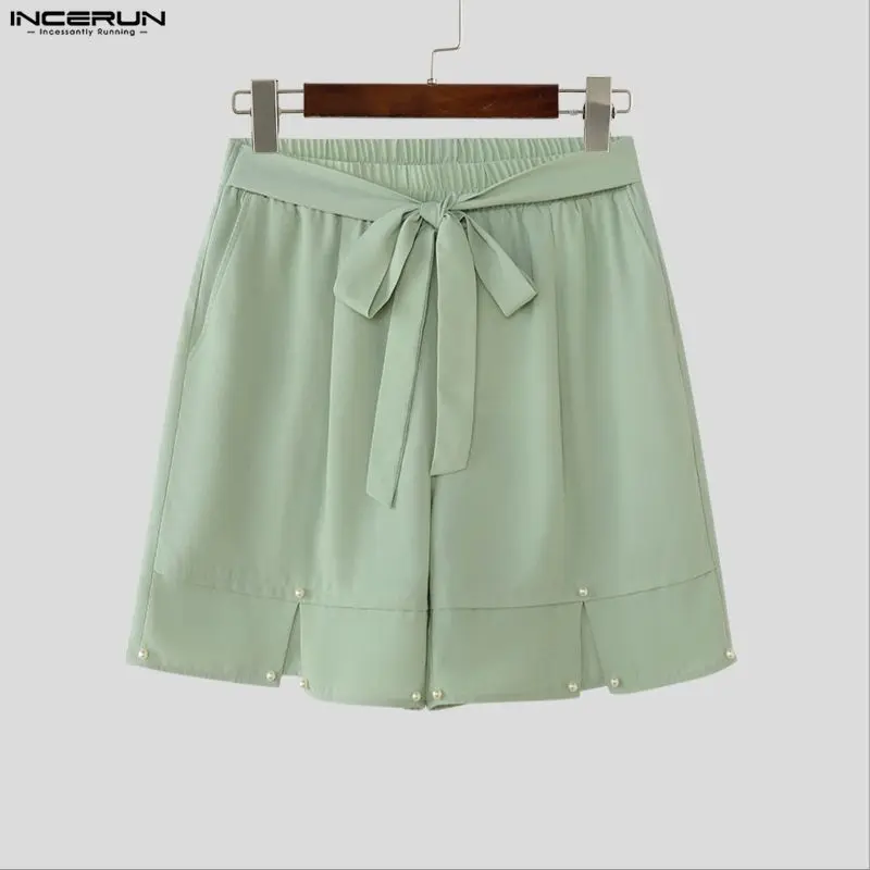 

INCERUN Men's Shorts Solid Color Drawstring Joggers Lace Up Men Bottoms Summer Streetwear Loose Fashion Casual Shorts For Man