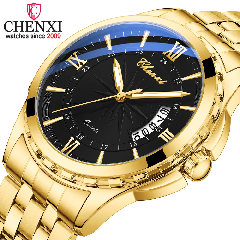

Мужские водонепроницаемые часы CHENXI, кварцевые, с ремешком из нержавеющей стали, светящиеся, с датой, повседневные, мужские наручные часы