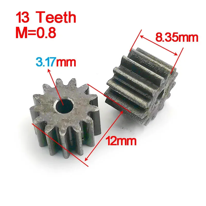 13 치아 0.8M 탄소강 스퍼 기어 OD = 12mm 두께 8.35mm 13T 피니언 구멍 3-6mm 사용 가능 133A 133.17A 134A 135A 136A 1개