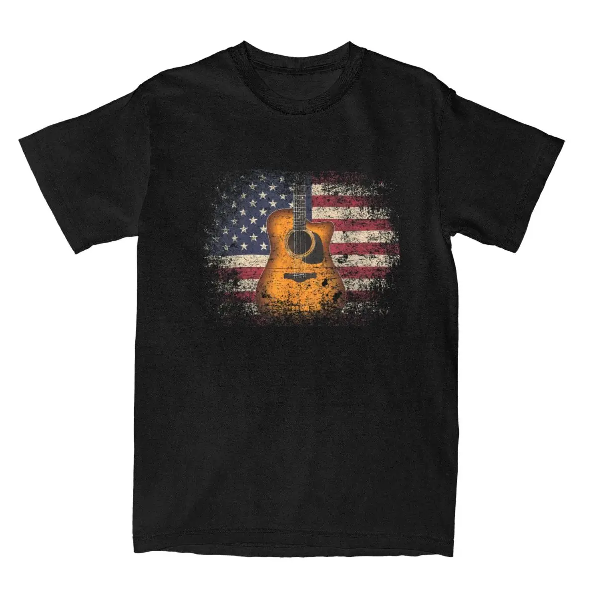 Guitar 4th Of July Gift American Flag USA Country Music T-Shirts for Men Novelty 100% Cotton Tees Cool Rock T Shirts Unique Tops