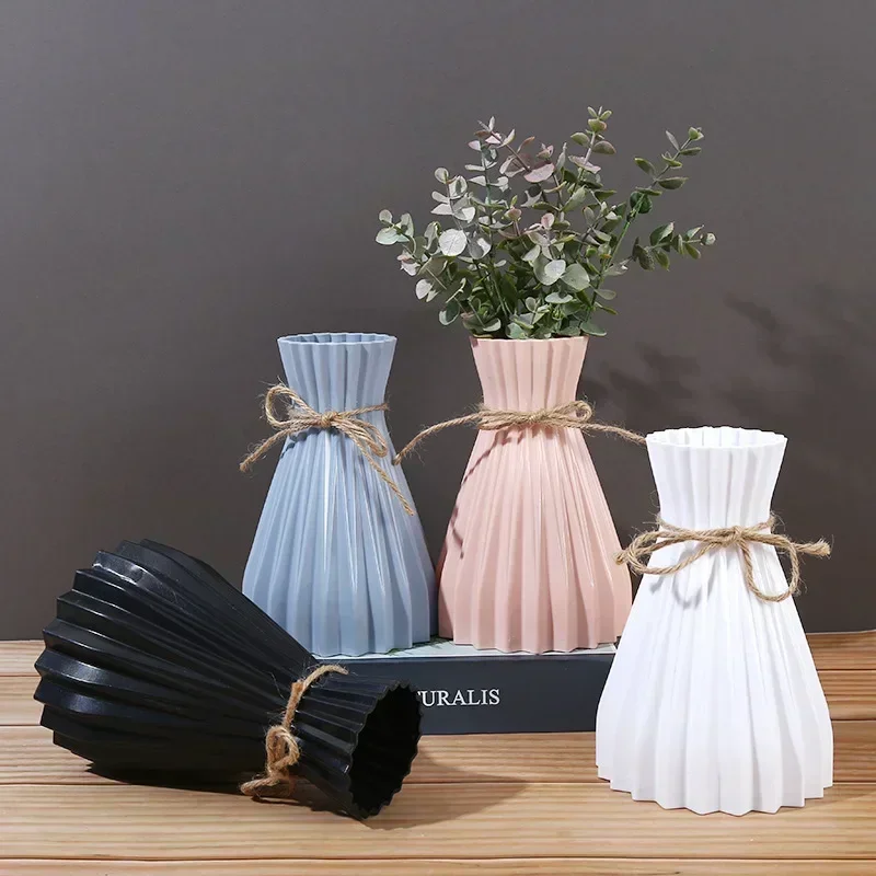 Plastic Vase Nordic Not Fragile Flower Vase White Imitation Ceramic Flower Pot Basket Decor for Flowers Wedding Home Decor