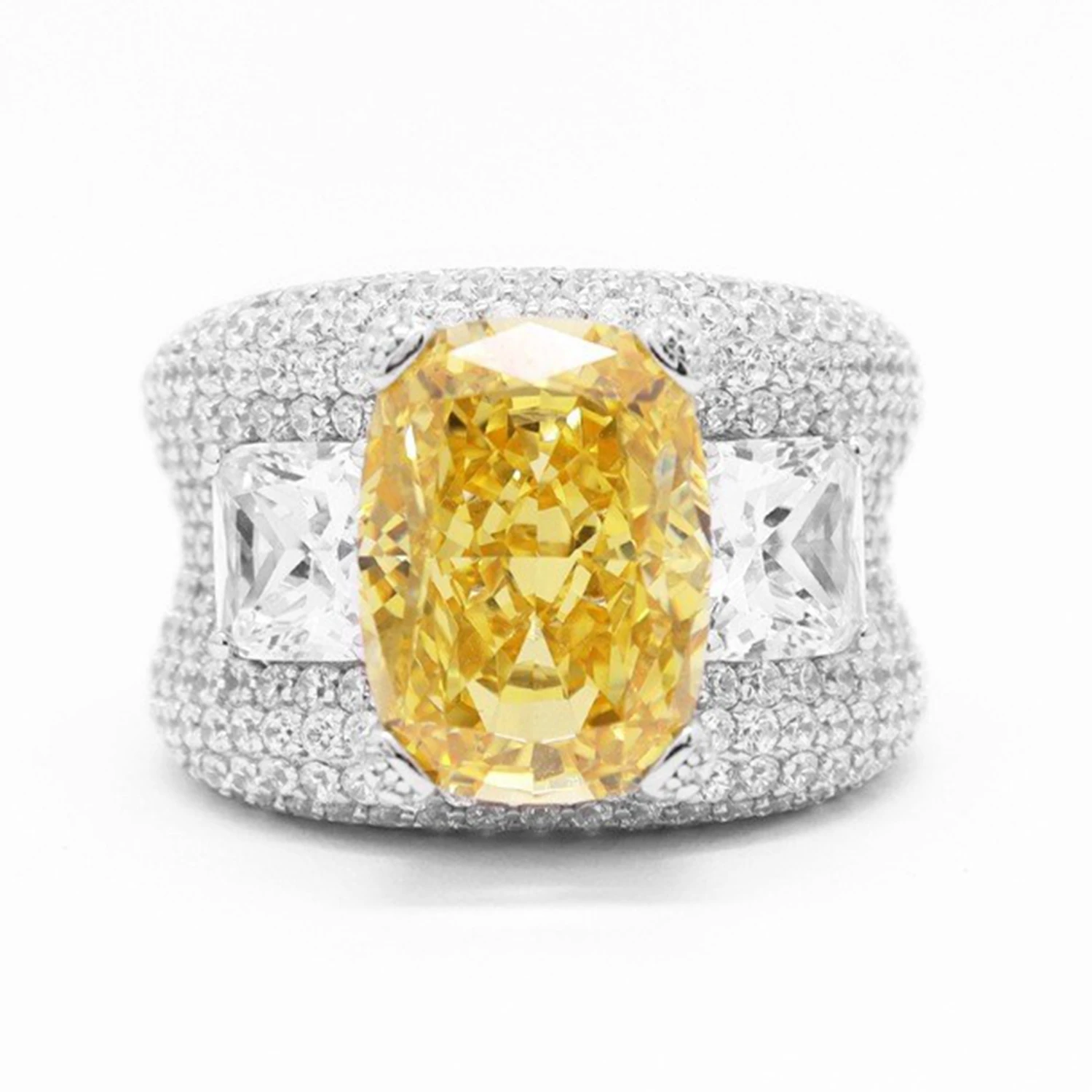 

KQDANCE New Sparkling Lady's Rings 925 Silver Cushion Cut Zircon Yellow Gemstone Jewelry Party Gifts