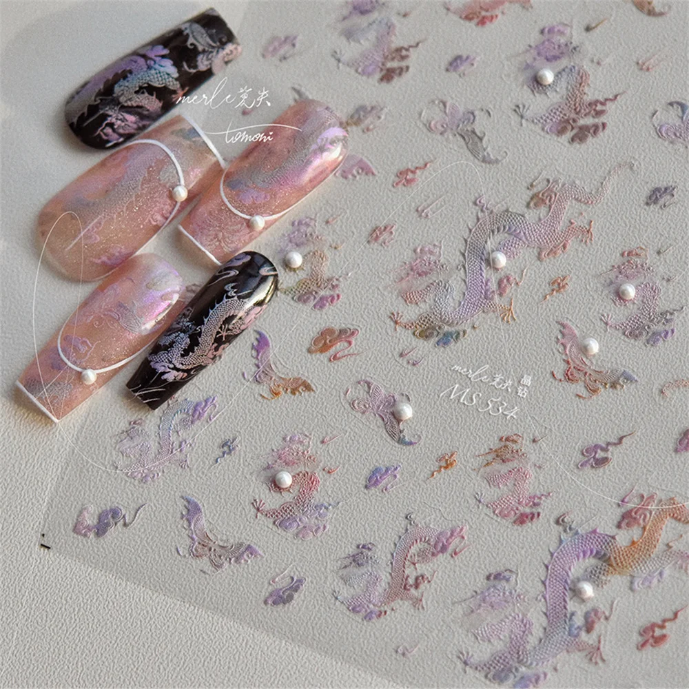 1pcs 5D 절묘한 다채로운 새 네일 아트 스티커 구호 나비 꽃 드래곤 네일 장식 데칼 DIY 매니큐어 액세서리