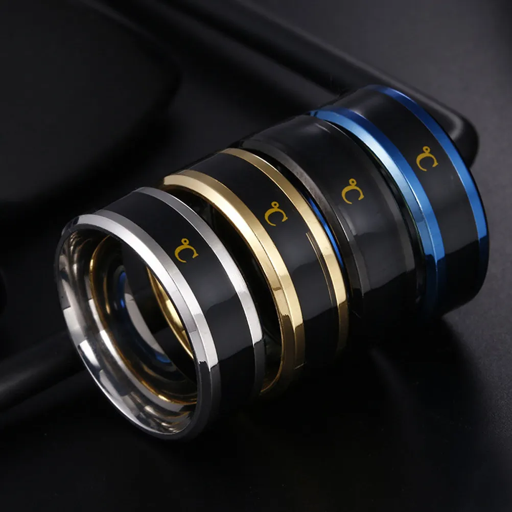 1Pcs Rustproof Titanium Steel Temperature Sensitive Ring Color Shifting Mood Ring for Couples with Graduated Celsius Numbers