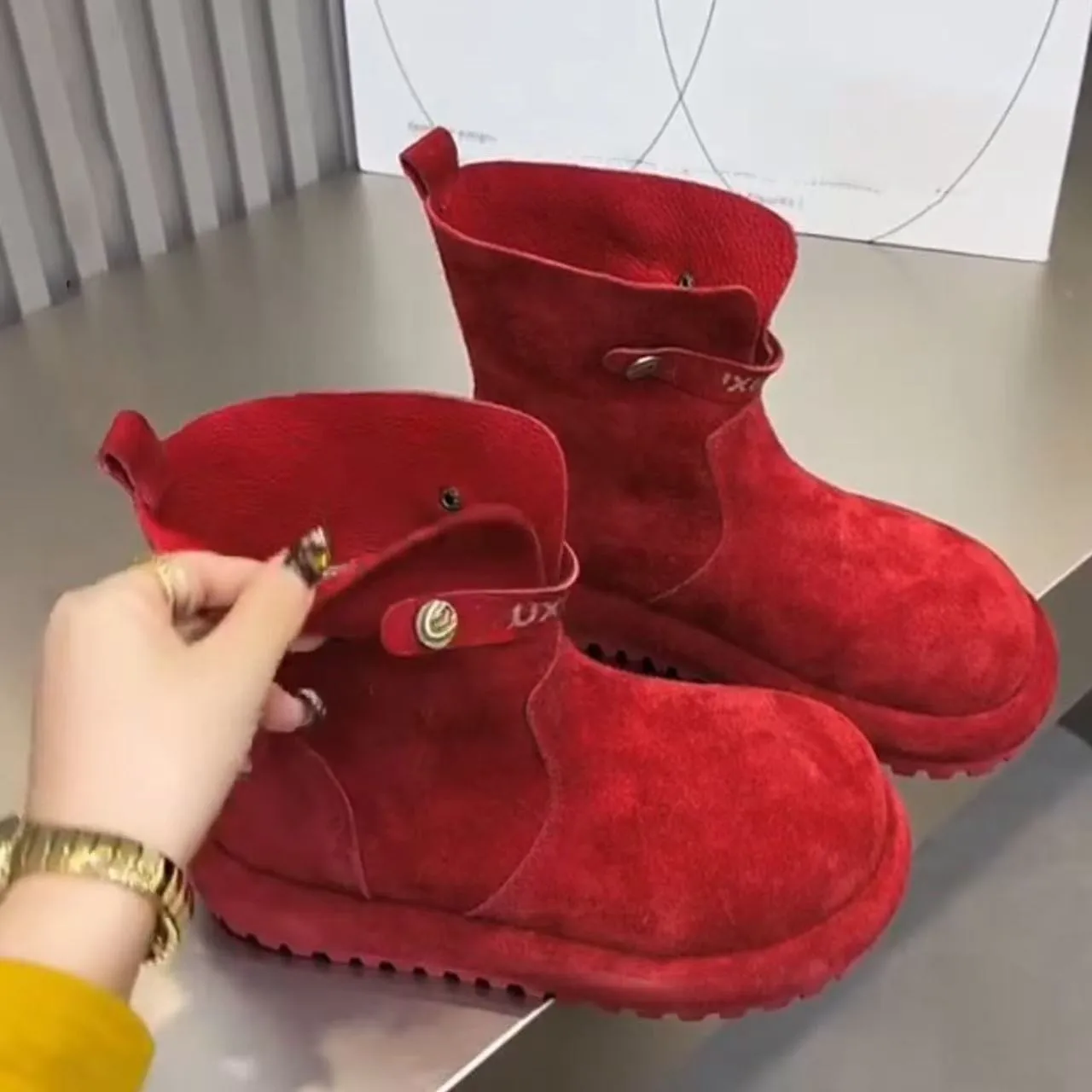 Women's Red Chunky Ankle Boots 2026 New Spring Two-Way Wear Thick-Soled Retro Motorcycle Boots view 4