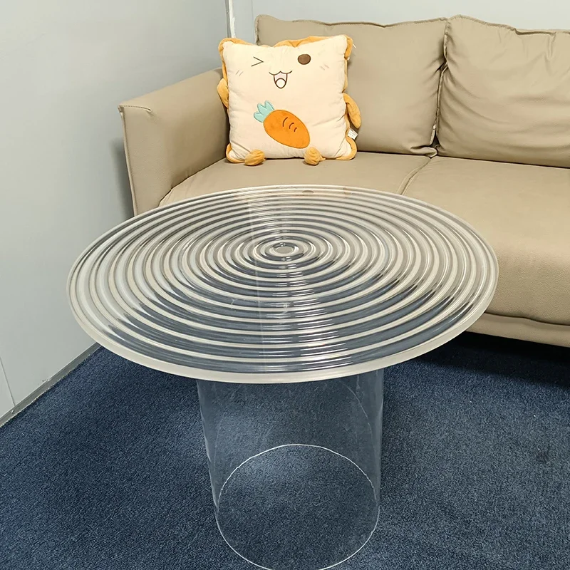 Modern style living room luxury sofa side round clear water ripple acrylic coffee table furniture
