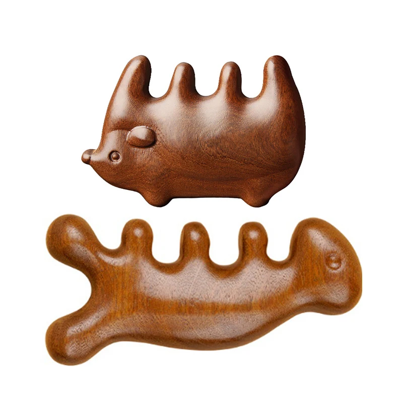 1pc Creative Hedgehog Rabbit Shape Hair Comb Scalp Relax Acupoint Massager Portable Wooden Handle Comb Anti-static Styling Tool