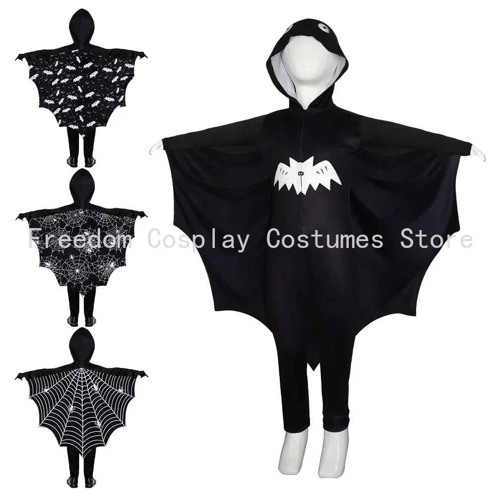 

Child Boy Girl alloween bat skull pumpkin spider cape cuff onesie Theme Party Dress Up Hooded Cape Halloween Costume