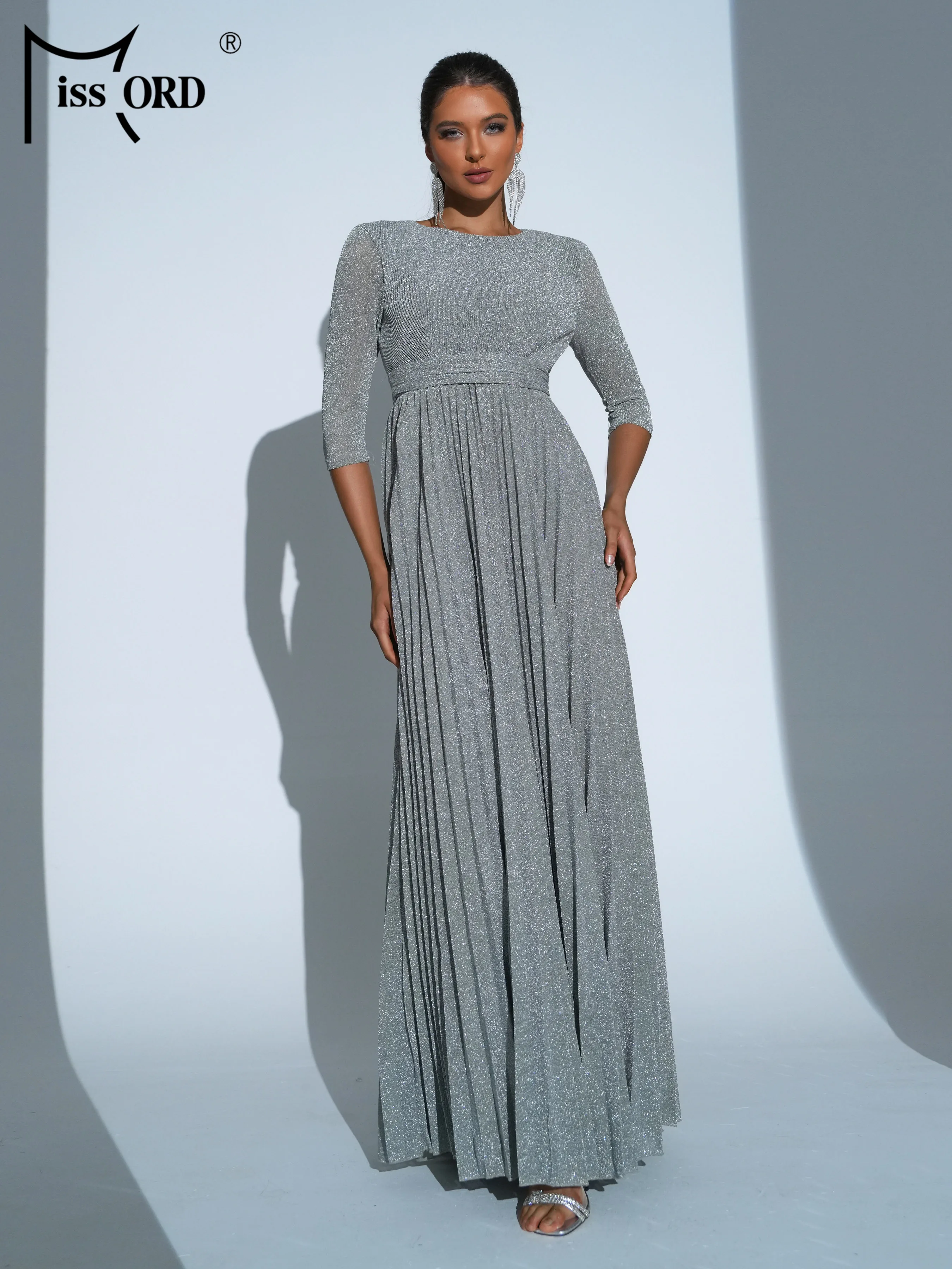 

Missord 2024 New Grey Long Dresses Round Neck A Line Prom Formal Occasion Wedding Birthday Party Dress