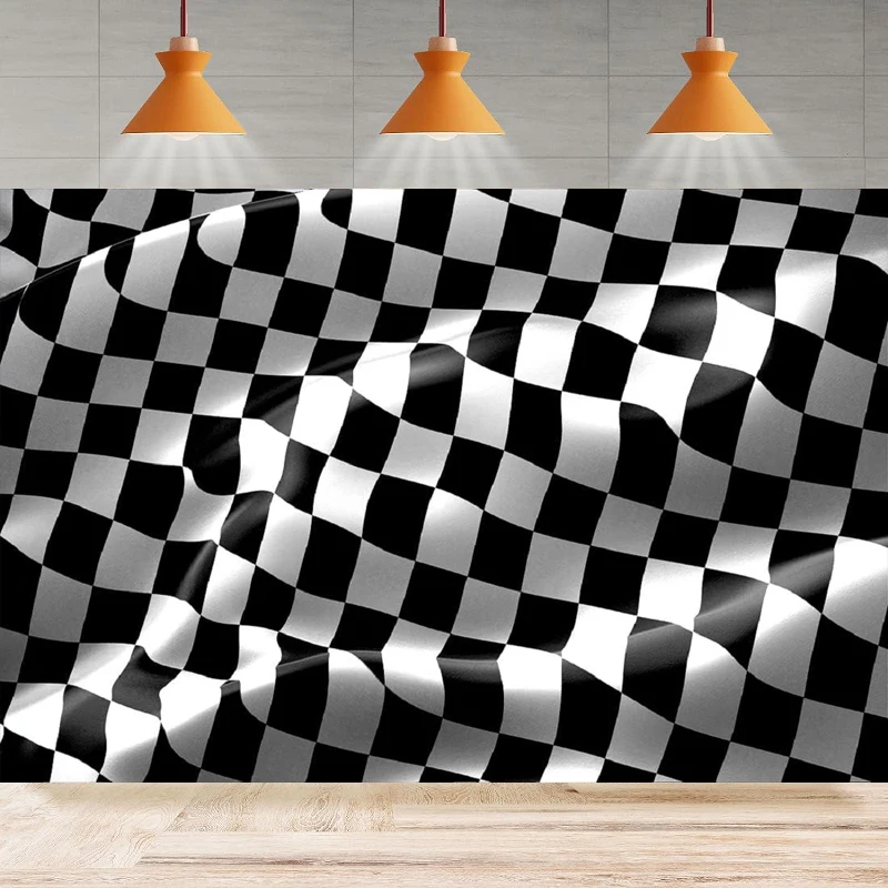 

Checkered Flag Photography Background Black And White Pattern Racing Car Wave Checker Board Birthday Party Backdrop Wall Banner