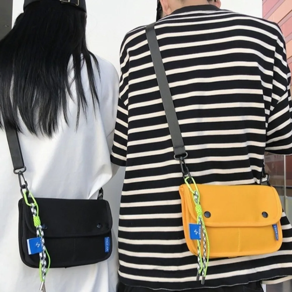 

Multiple Pockets Square Message Bag Large Capacity Solid Color Nylon Crossbody Bag With Pendant Korean Style Men Shoulder Bag