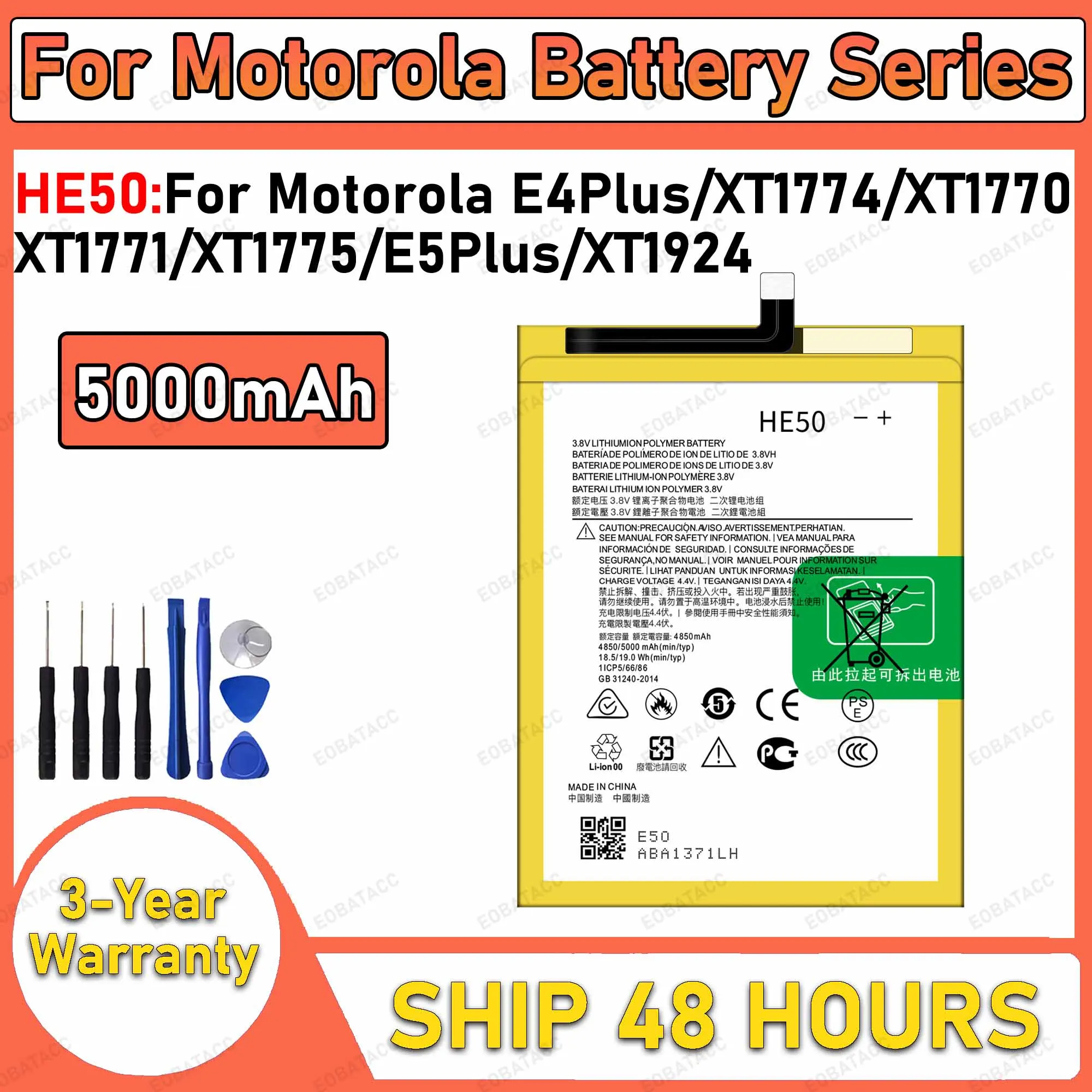 5000mAh 100% New HE50 Battery For Motorola Moto E4 Plus Replacement Bateria+Free Tools5000mAh 100% New HE50 Battery For Motorola