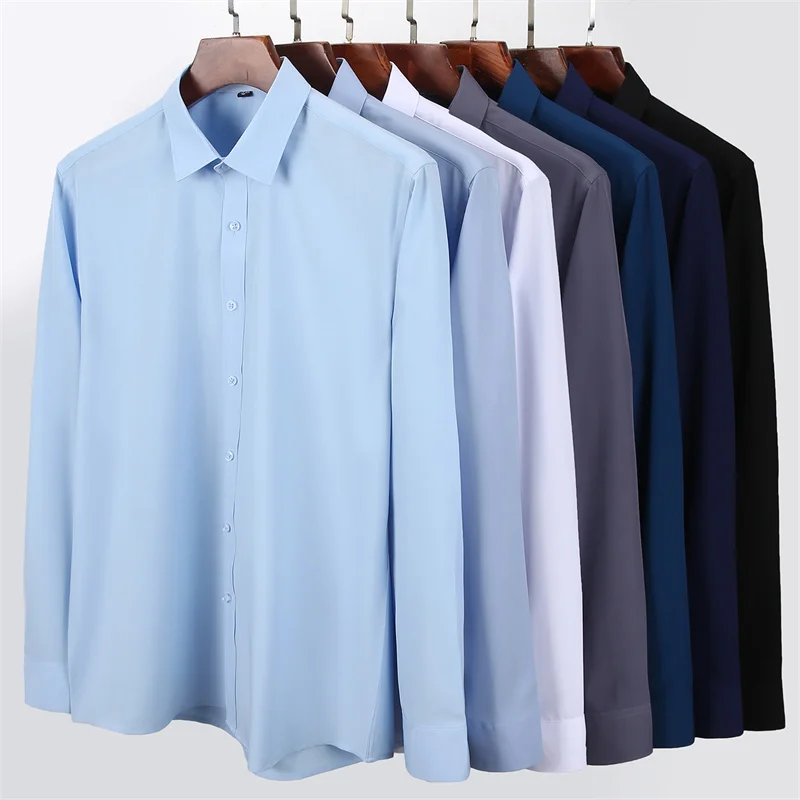 

Men Shirt Long Sleeves Dress Shirts For Men Slim Fit Camisa Social Business Blouse White Blue Office Shirt Clothing 7XL 8XL