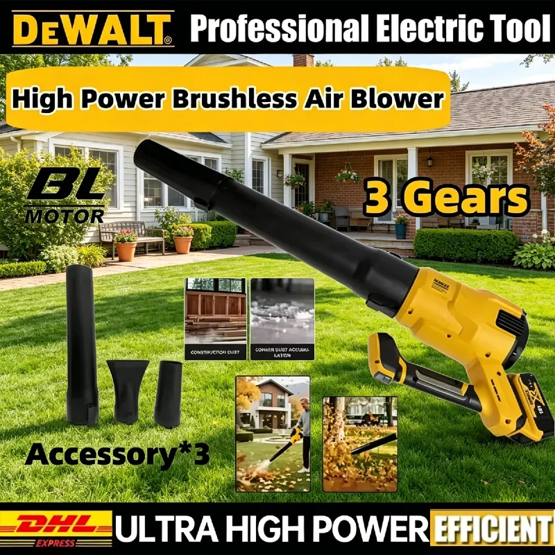 

DeWALT 3-Gears Brushless Air Blower – Cordless High Speed Powerful Electric Tool for Efficient Leaf Blowing & Snow Removal