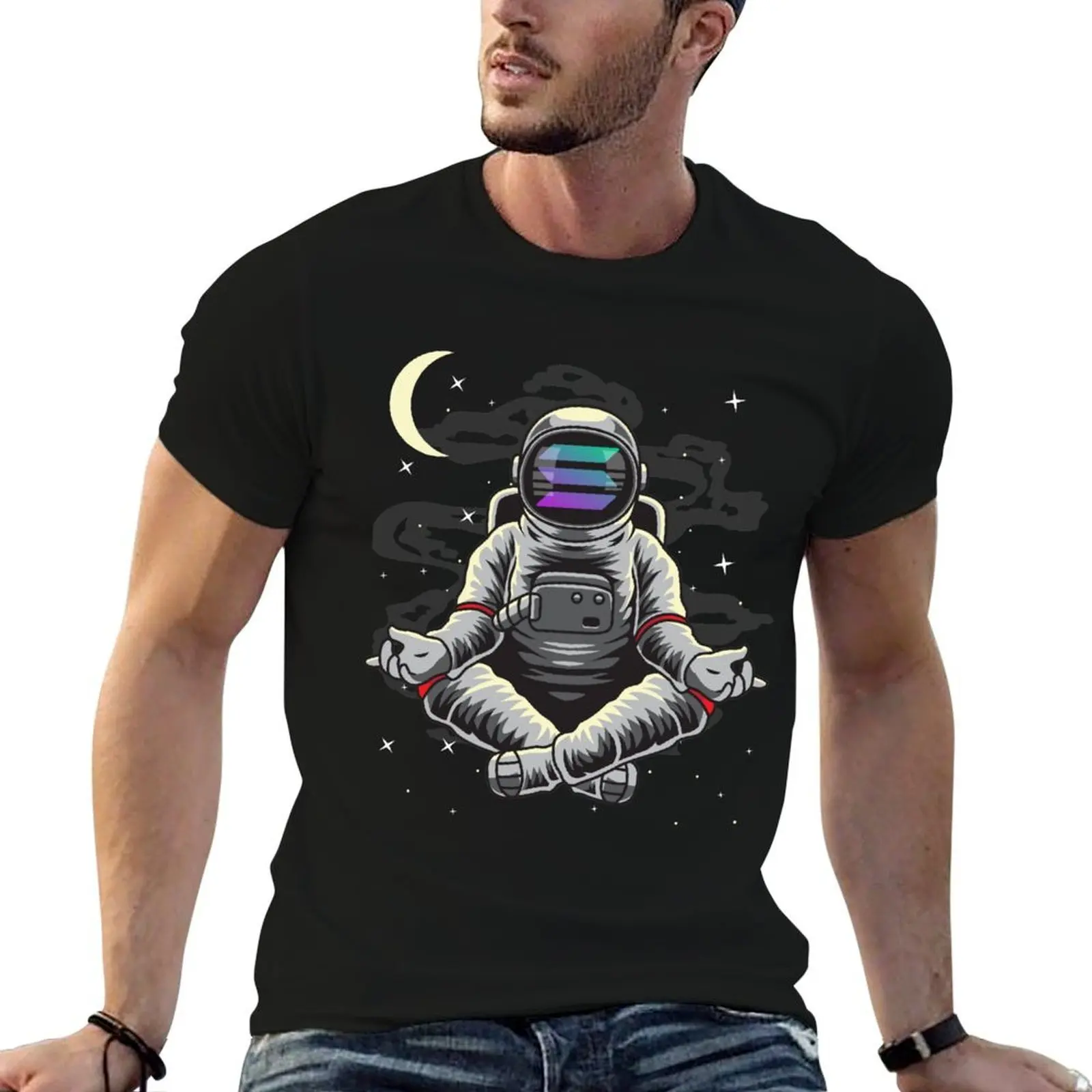 Astronaut Yoga Solana SOL Coin To The Moon Crypto Token Blockchain Cryptocurrency Wallet T-Shirt