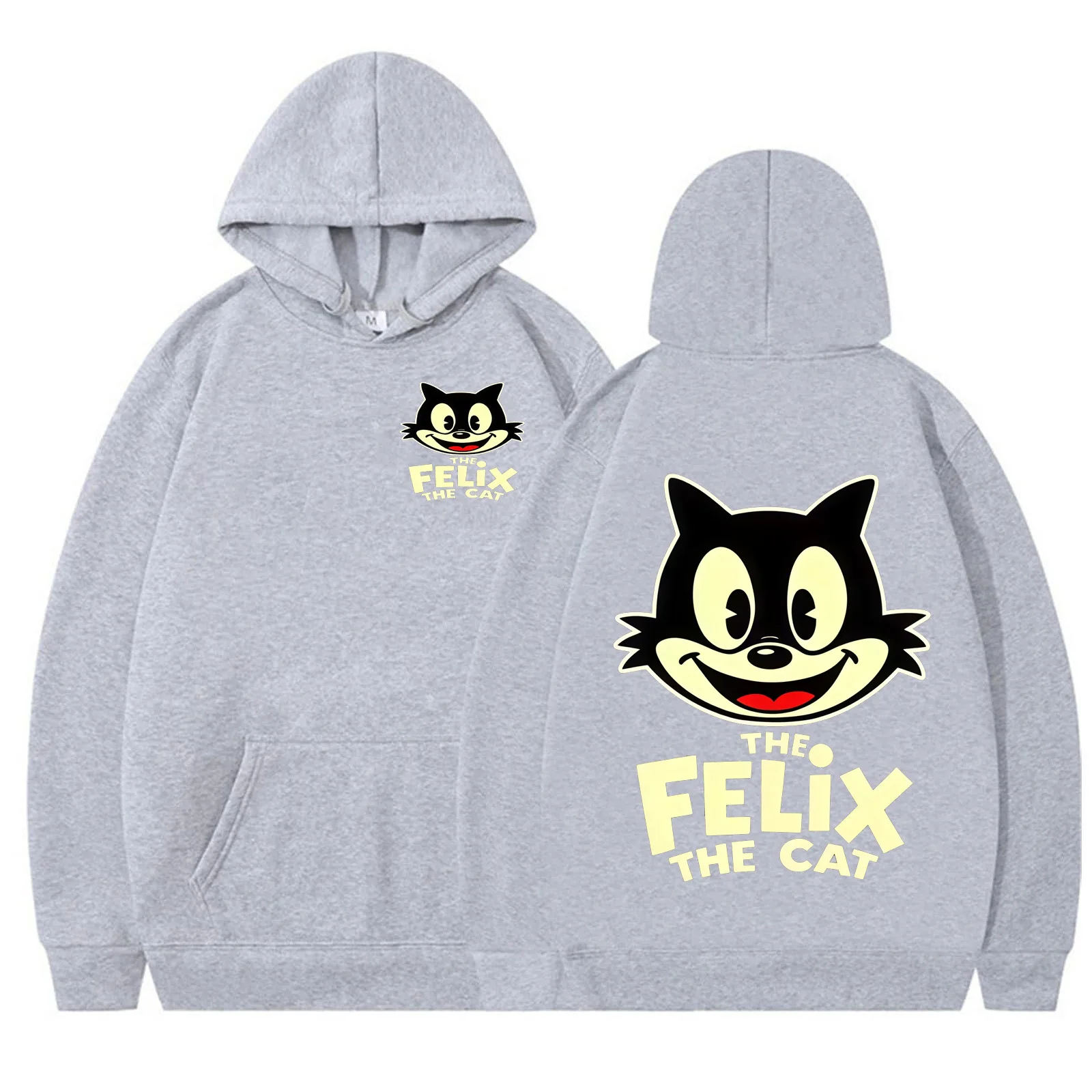 Modisches Felix-Sweatshirt mit Katzenmuster, schwarz, lockere Passform, Kapuzenpullover in Übergröße, klassisches, mit Cartoon-Fleece gefüttertes Sweatshirt – Detail 4