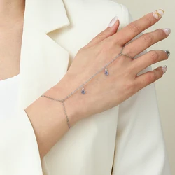 Vintage Bluish Wiolet Crystal Tassels Charm Boho Wrist Bracelet for Women Finger Ring Chains Simple Lady Aesthetic Jewelry Set