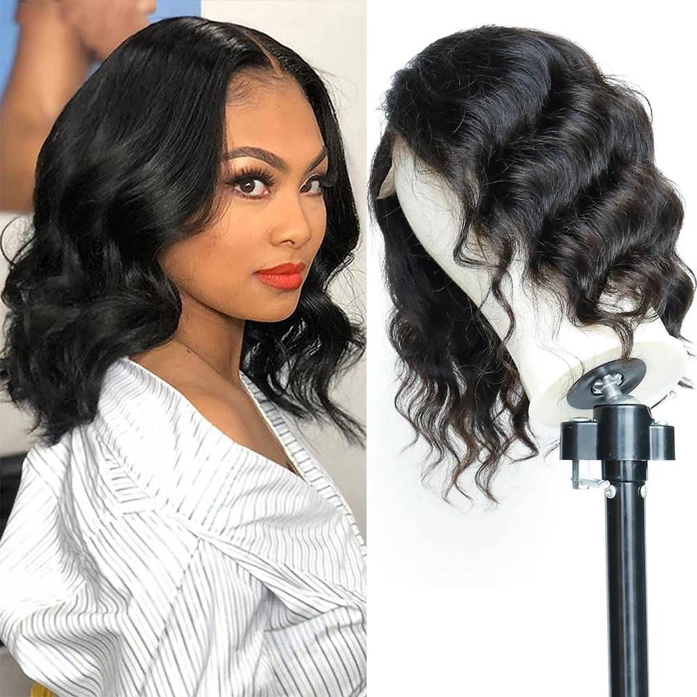 Glueless Body Wave Short Bob Wigs Human Hair Transparent 13x4 HD Lace Front Wig Loose Wave Bob Wig Natural Hairline Human Hair