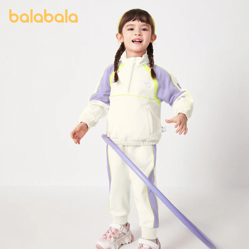 Balabala Long-Sleeve Suit Girls Children 2024 Spring New Campus Sports Style Fashionable Color-Block Two-Piece Set