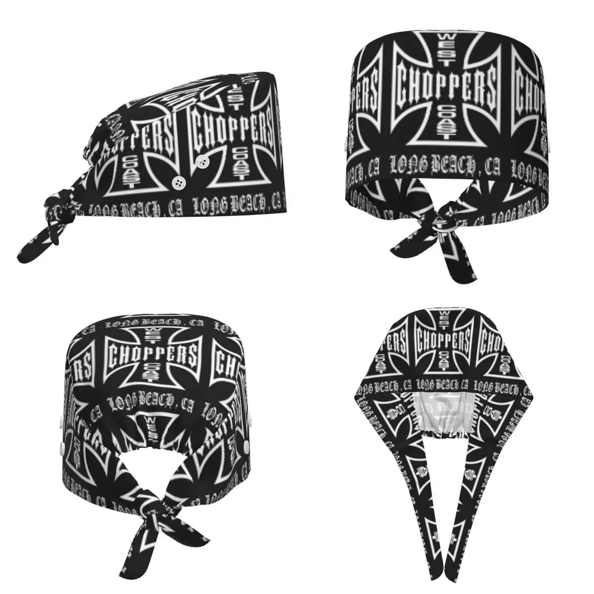 West Coast Iron Cross Choppers Scrub Hat Doctor Working Surgical Cap Men Women Adjustable Nursing Caps for Dentist