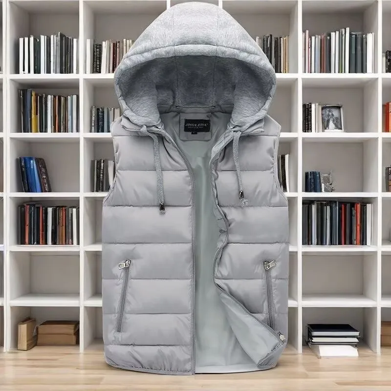 

Winter Padded Vest Men Hooded Sleeveless Jackets Casual Outerwear Thick Warm Coat Short Waistcoat Men's Clothing Male Tops