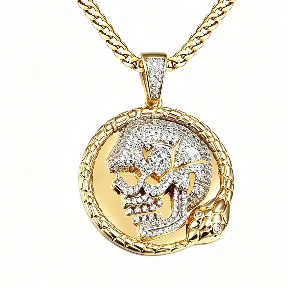 

VANAXIN White Cubic Zirconia Stones Paved Hip Hop Skull Head Pendant Necklace Chain Men's Jewelry