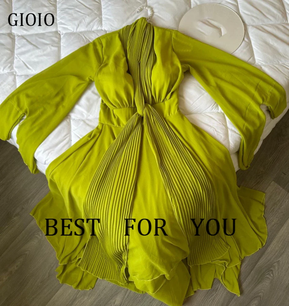 GIOIO-vestido de noche Formal de lujo con cuello en V para mujer, vestidos de fiesta de manga larga hasta el tobillo, Vintage