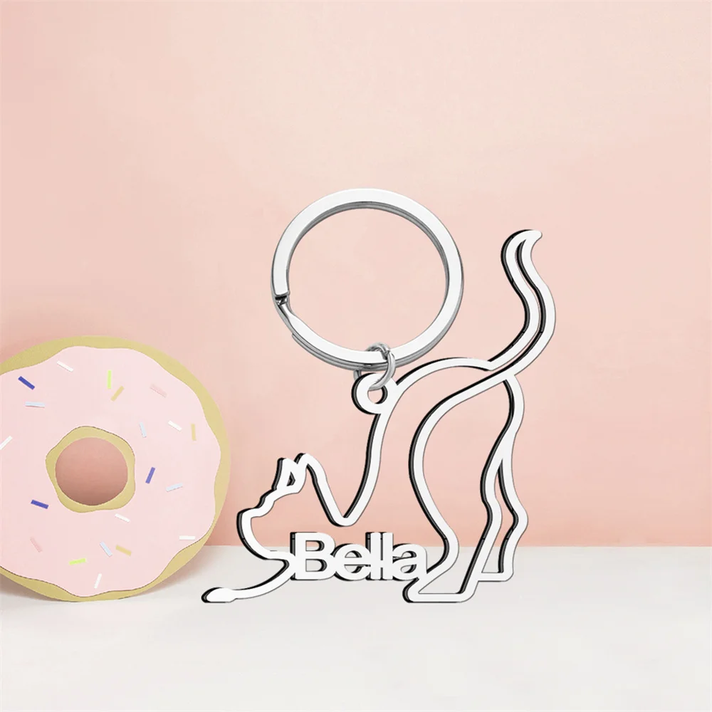 My Shape Llaveros personalizados con nombre para gatos y mascotas, joyería de acero inoxidable para amantes de los gatos