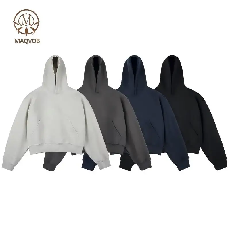 MAQVOB calidad superior 450G peso pesado UE EE. UU. tamaño High Street Clean Fit corto con capucha para hombres y mujeres sudadera con capucha holgada y gruesa Boxy