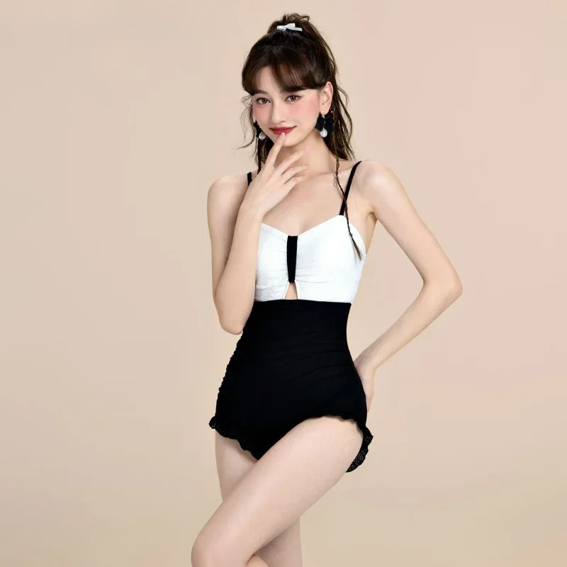 Bikinis Sets Women Panelled Lovely Lace-up Fashion Bathing Sexy Ruffles Holiday Chic Students Swimwear Ins Beach Style Summer