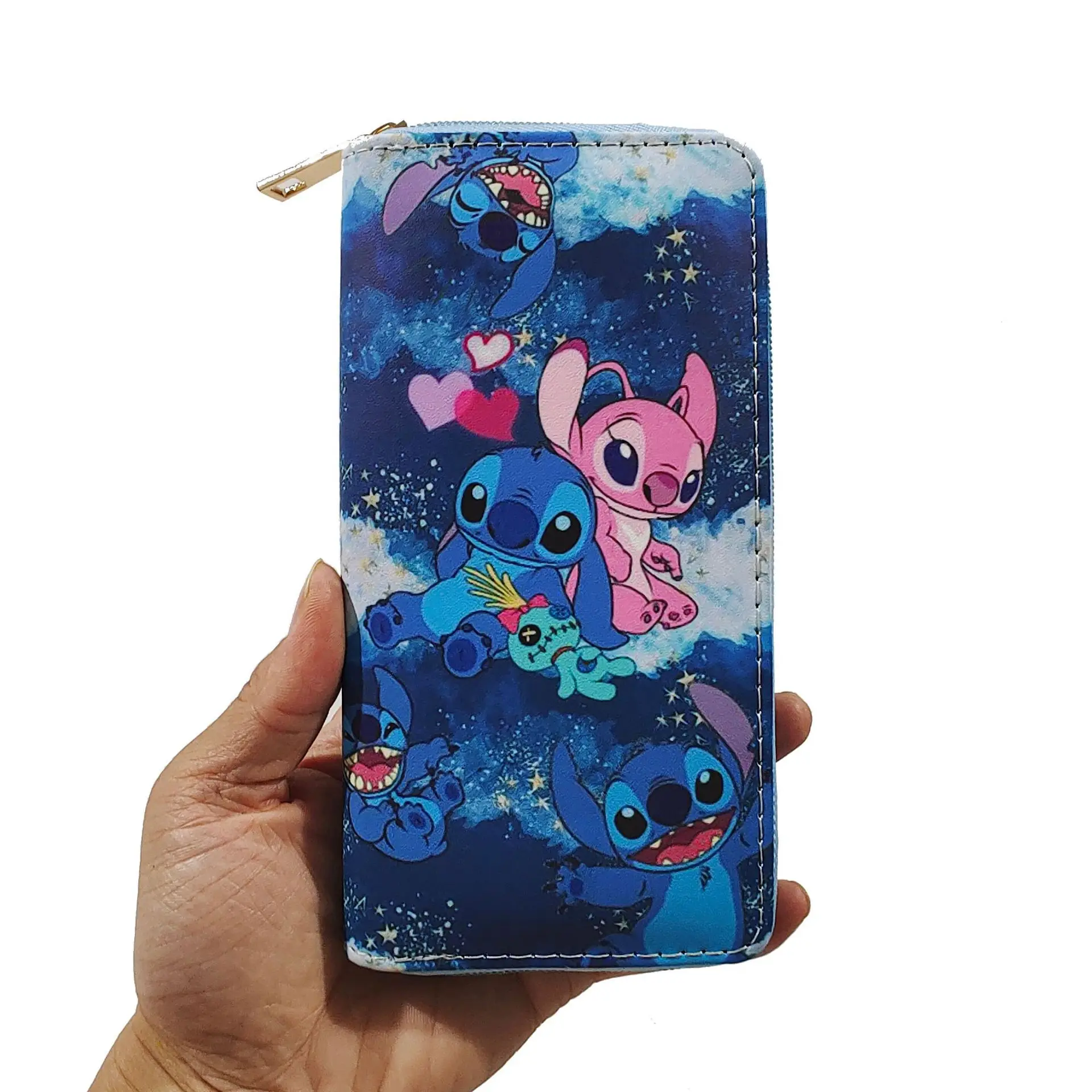 Disney cartoon cute Stitch wallet lady  zipper tassel key coin purse student wallet  card holder Coin Purses