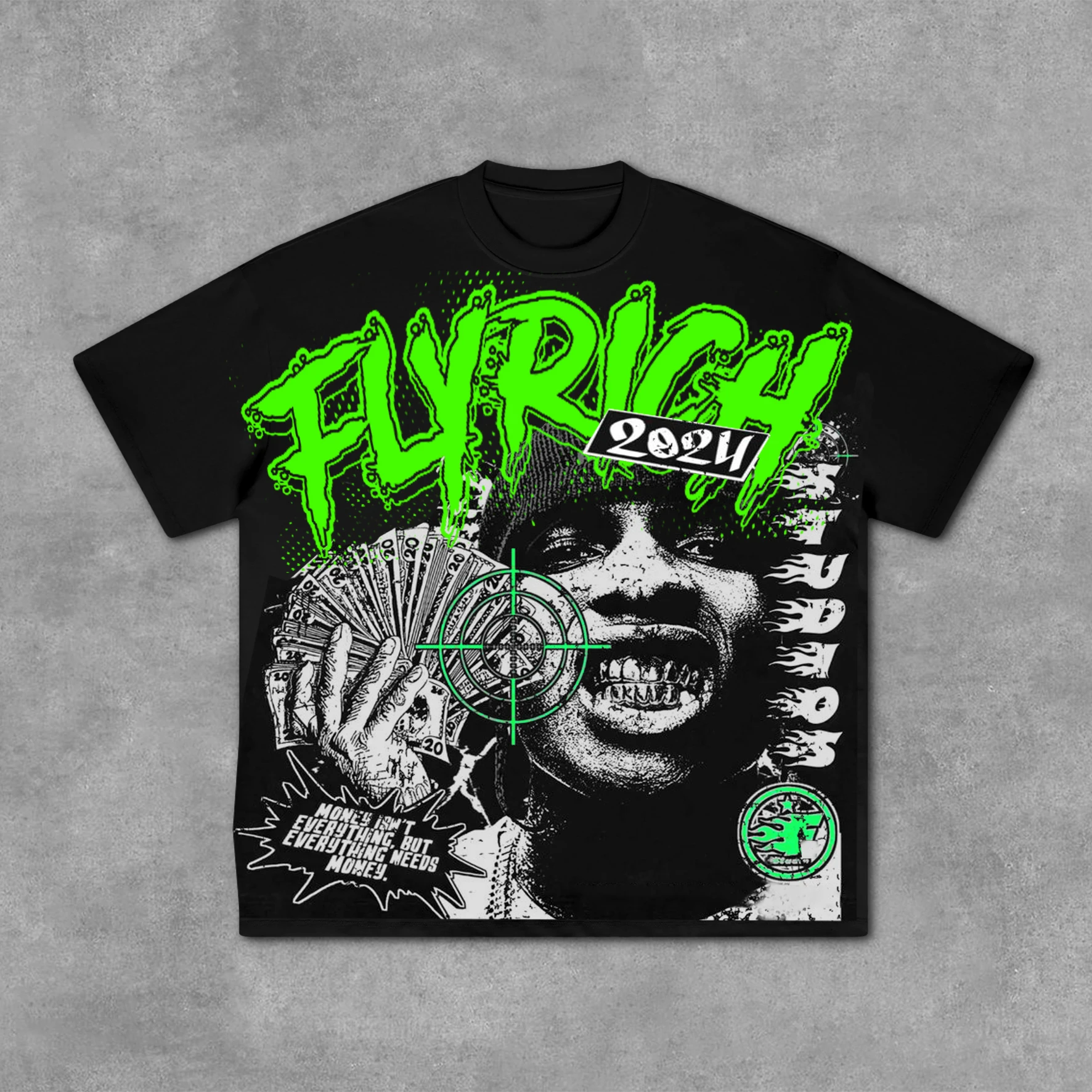 

Fly Rich Abstract Human Face Graphic Print T-shirt Men Y2K Summer Short Sleeves Oversize T-shirt Streetwear Women Tee Tops