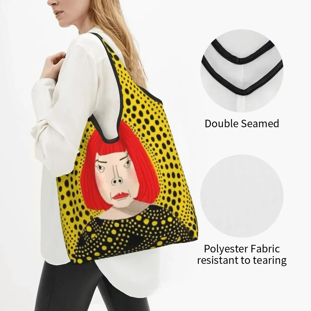 Cute Print Yayoi Kusama Aesthetic Tote Shopping Bag Portable Shoulder Shopper Pumpkin Art Dots Handbag