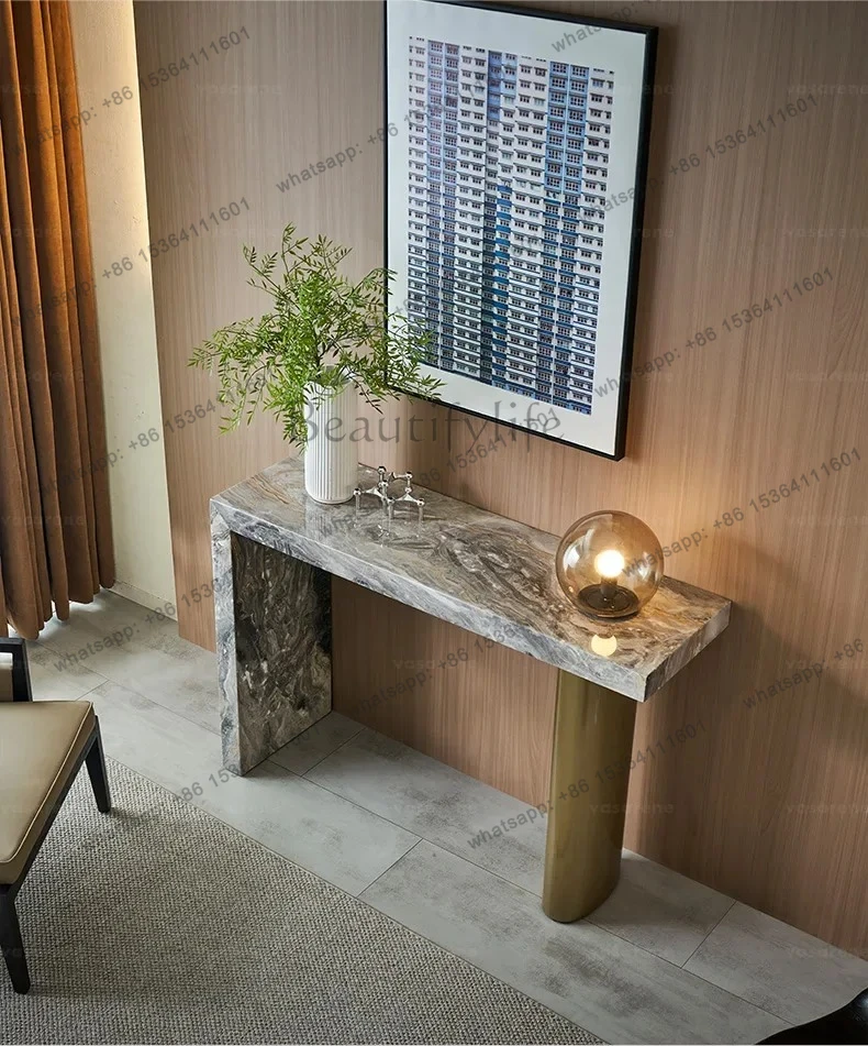 

Light luxury high-end household Italian natural marble entrance cabinet with entrance door against wall