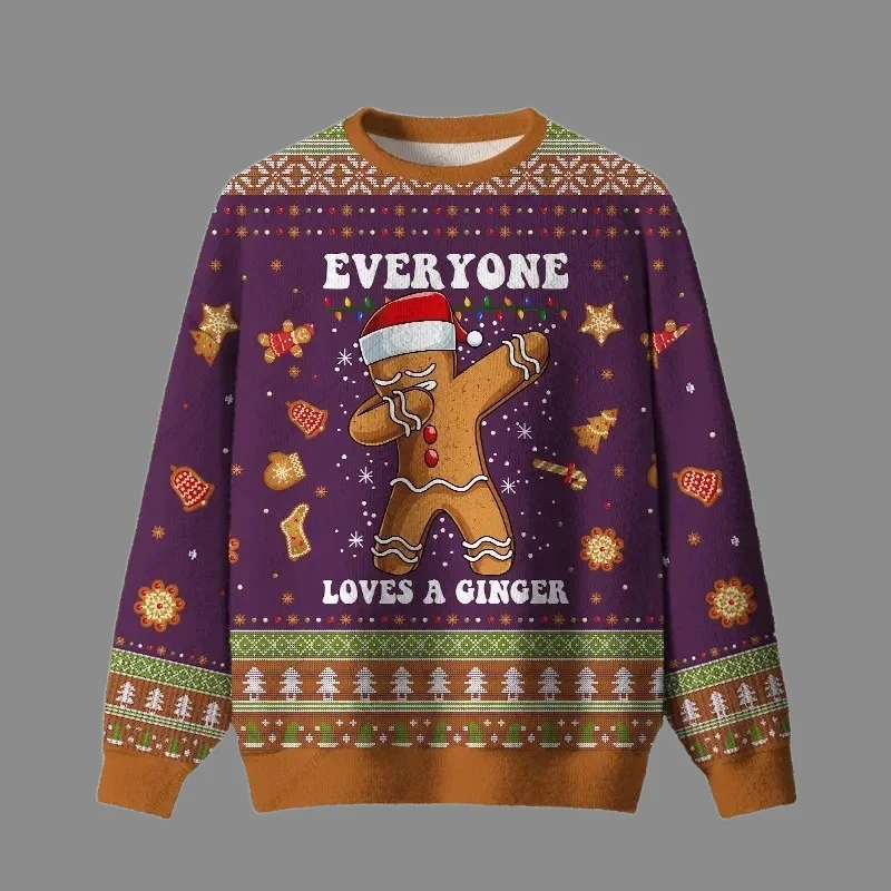 3D Print Gingerbread Man Graphic Sweatshirts Funny Santa Claus Ugly Christmas Sweater Unisex Xmas 2026 Pullover Casual Clothing