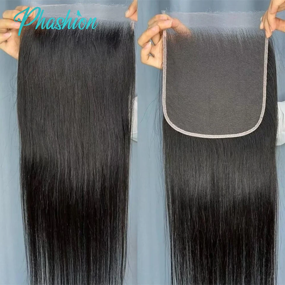 Phashion  HD 13x6 13x4 Lace Frontal Straight Pre Plucked 4X4 5x5 6x6 Swiss Full Closure Only Natural Black 100% Remy Human Hair