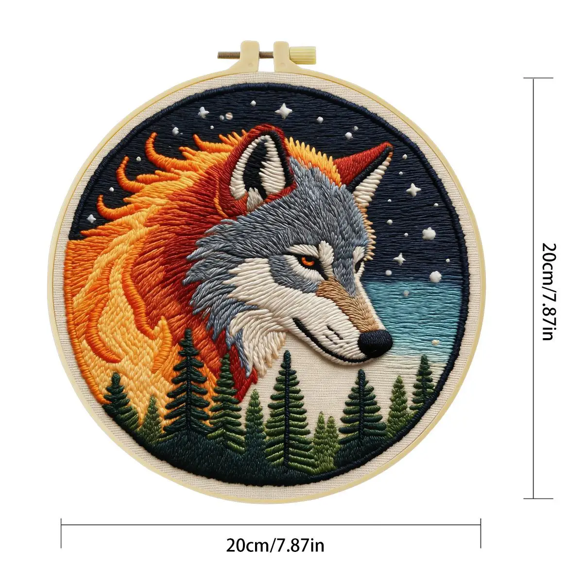 1 Stück 20X20CM/15X15CM 7,87/6,3 Zoll Flammen-Wolf-Stickerei-Starter-Kit DIY-Kit DIY-Stickerei-Set Handarbeiten Nadelkunst – Detail 1