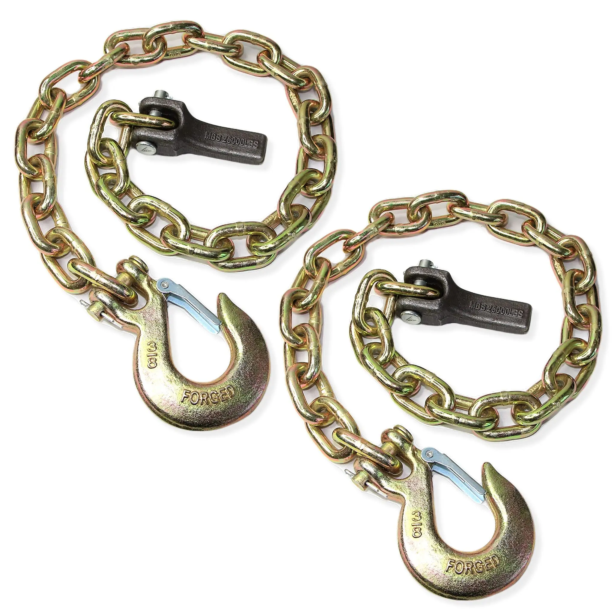 

Grade 70 Trailer Safety Chains 35 Inch With 3/8 Inch Clevis Snap Hooks And Retainers, Set Of Two