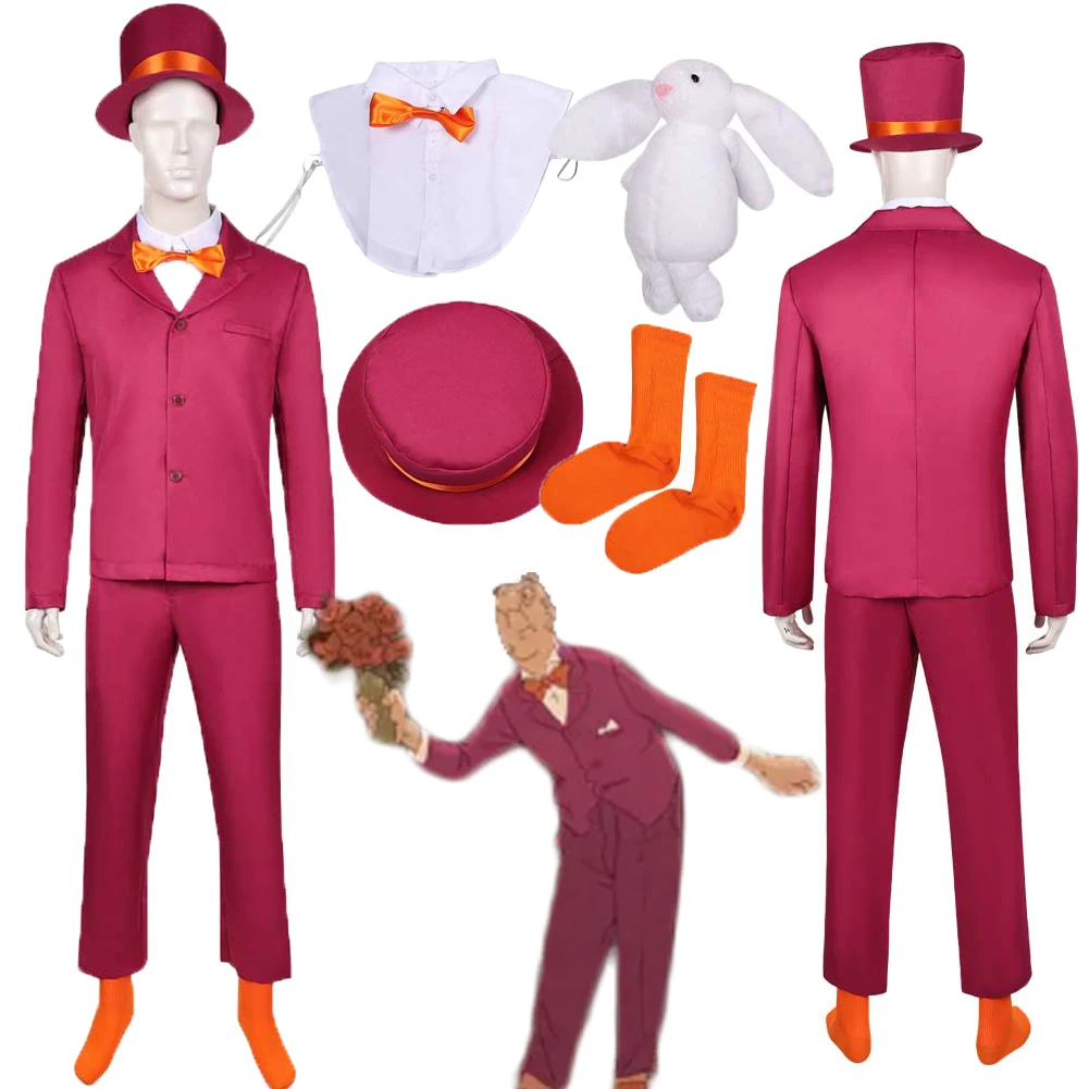 

2010 Movie The Illusionist L'Illusionniste Cosplay Red Uniform Costume Suit Hat Socks Rabbit Props Outfits Halloween Clothing